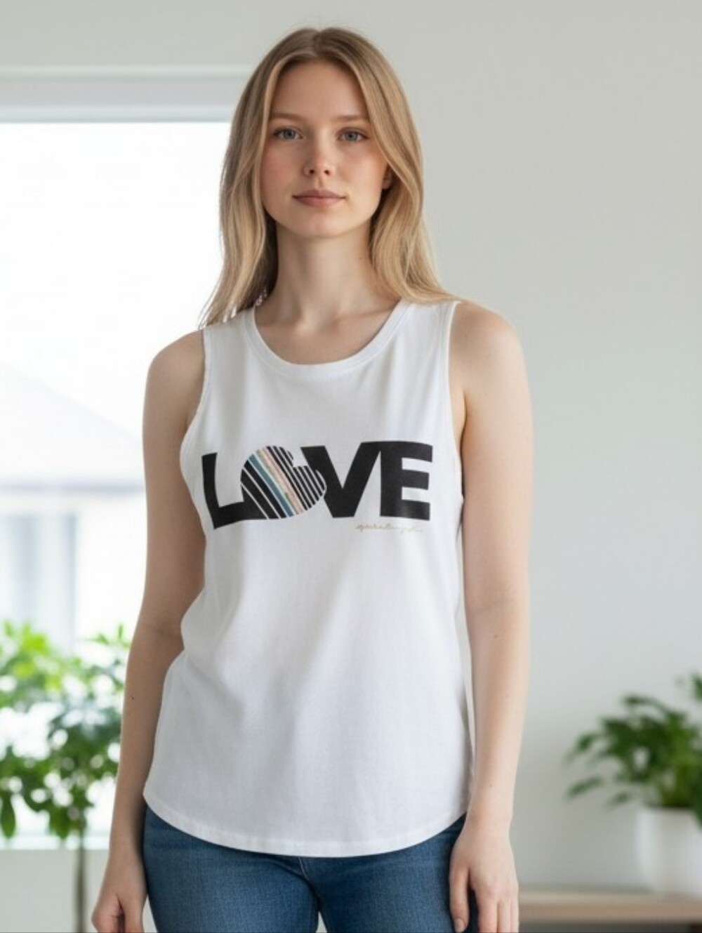 Spiritual Gangster White LOVE Tank with Striped Heart